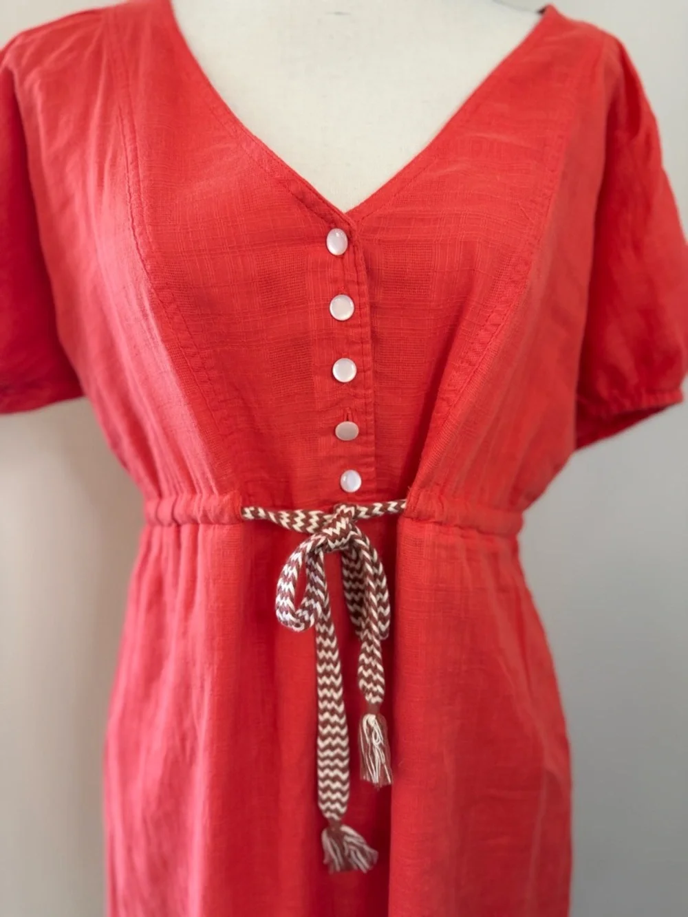 J. Crew Factory boho red V neck midi dress summer chic SZ 6 - Picture 6 of 15